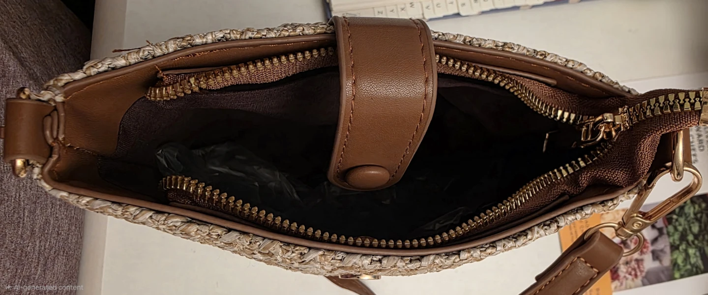 NEW Small Straw Crossbody Bag with Faux Leather Trim - photo 4
