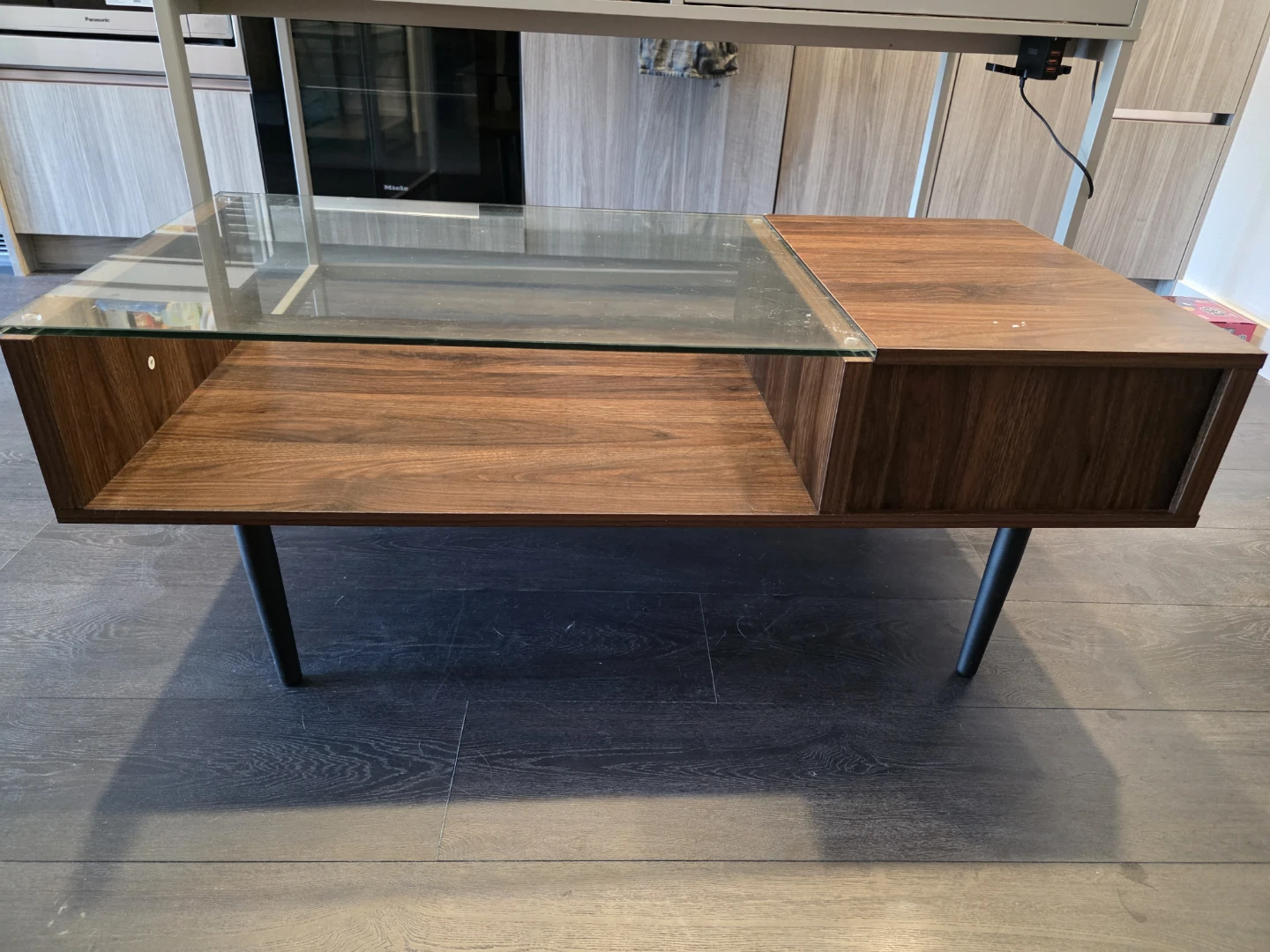 Mid-Century Modern Coffee Table with Glass Top