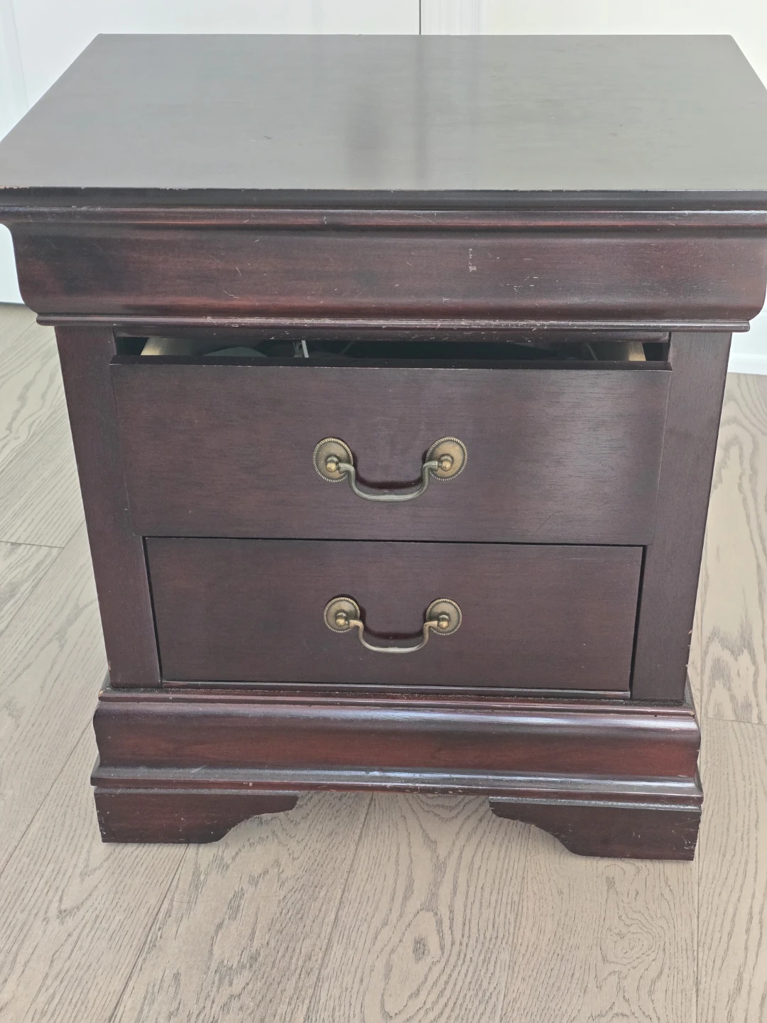 Dark Wood Two-Drawer Nightstand