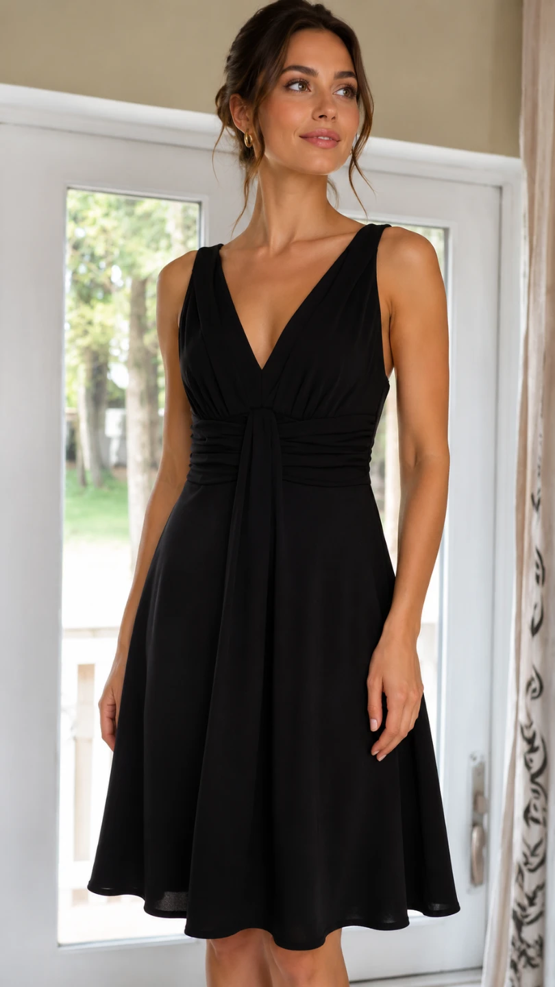 Black V-Neck mini Dress