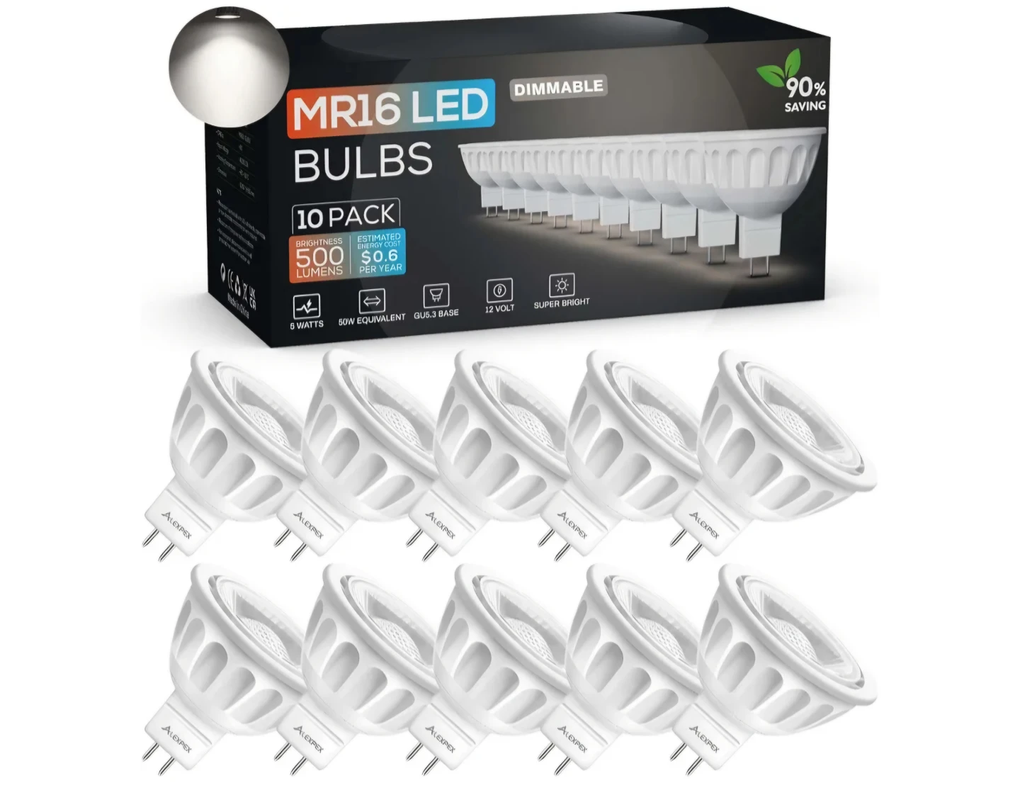 Dimmable MR16 LED Bulbs, 5000K Daylight 500LM