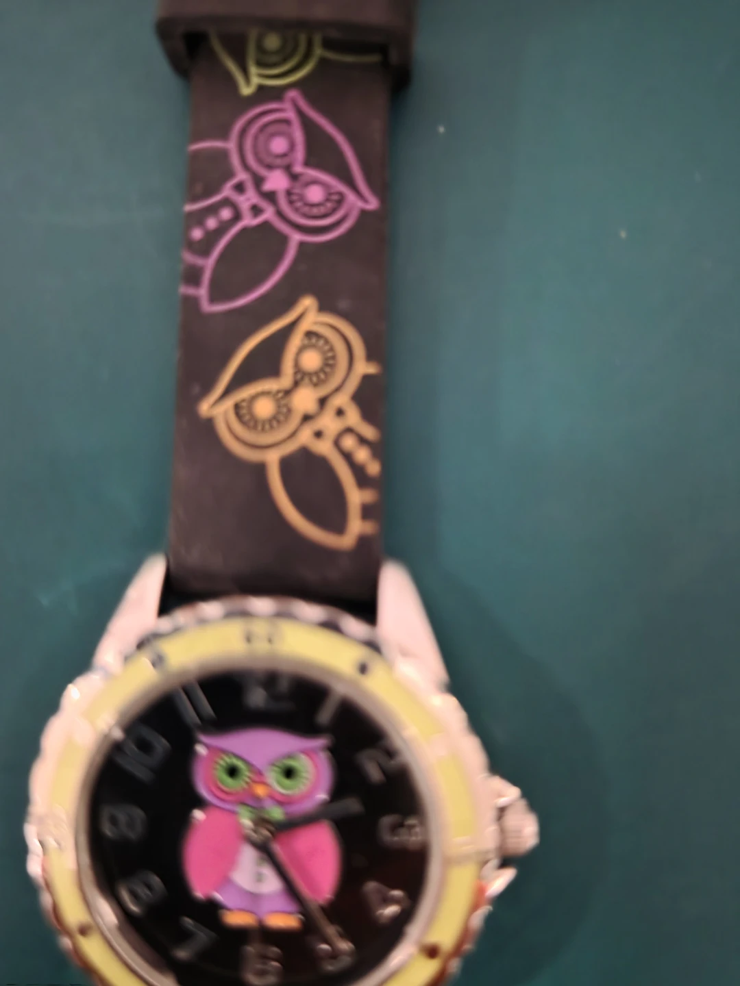 Kids OwAccutime Girls Owl Black Rubber Strap Green Bezel Quartz - photo 3