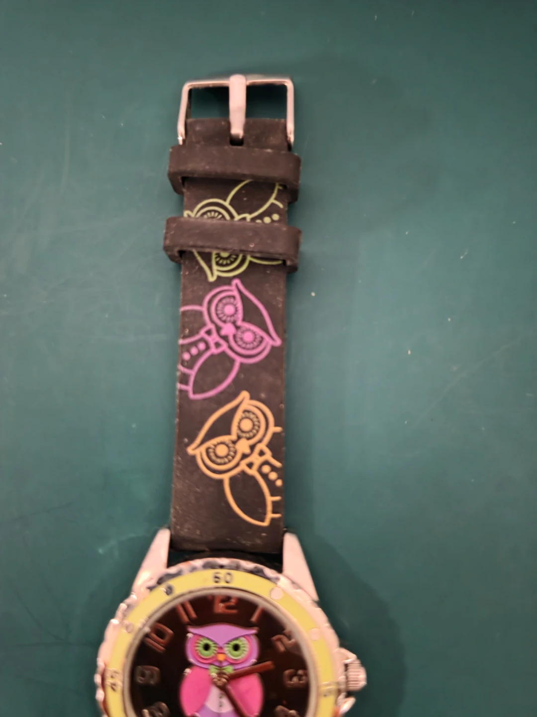Kids OwAccutime Girls Owl Black Rubber Strap Green Bezel Quartz - photo 4