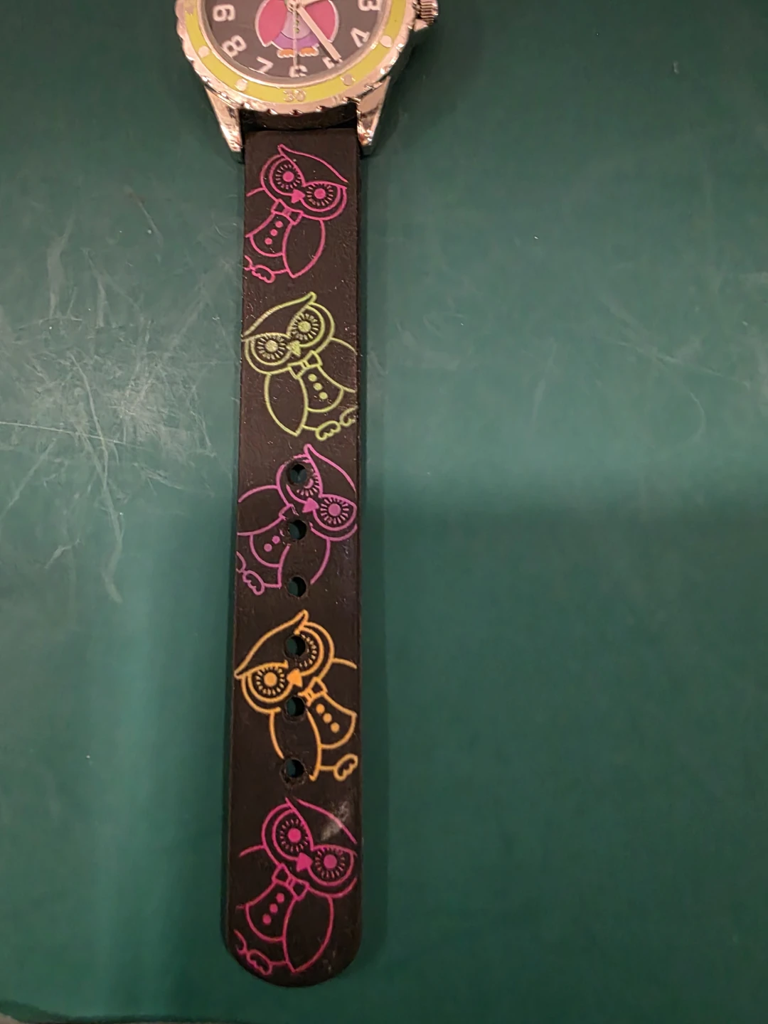 Kids OwAccutime Girls Owl Black Rubber Strap Green Bezel Quartz - photo 5