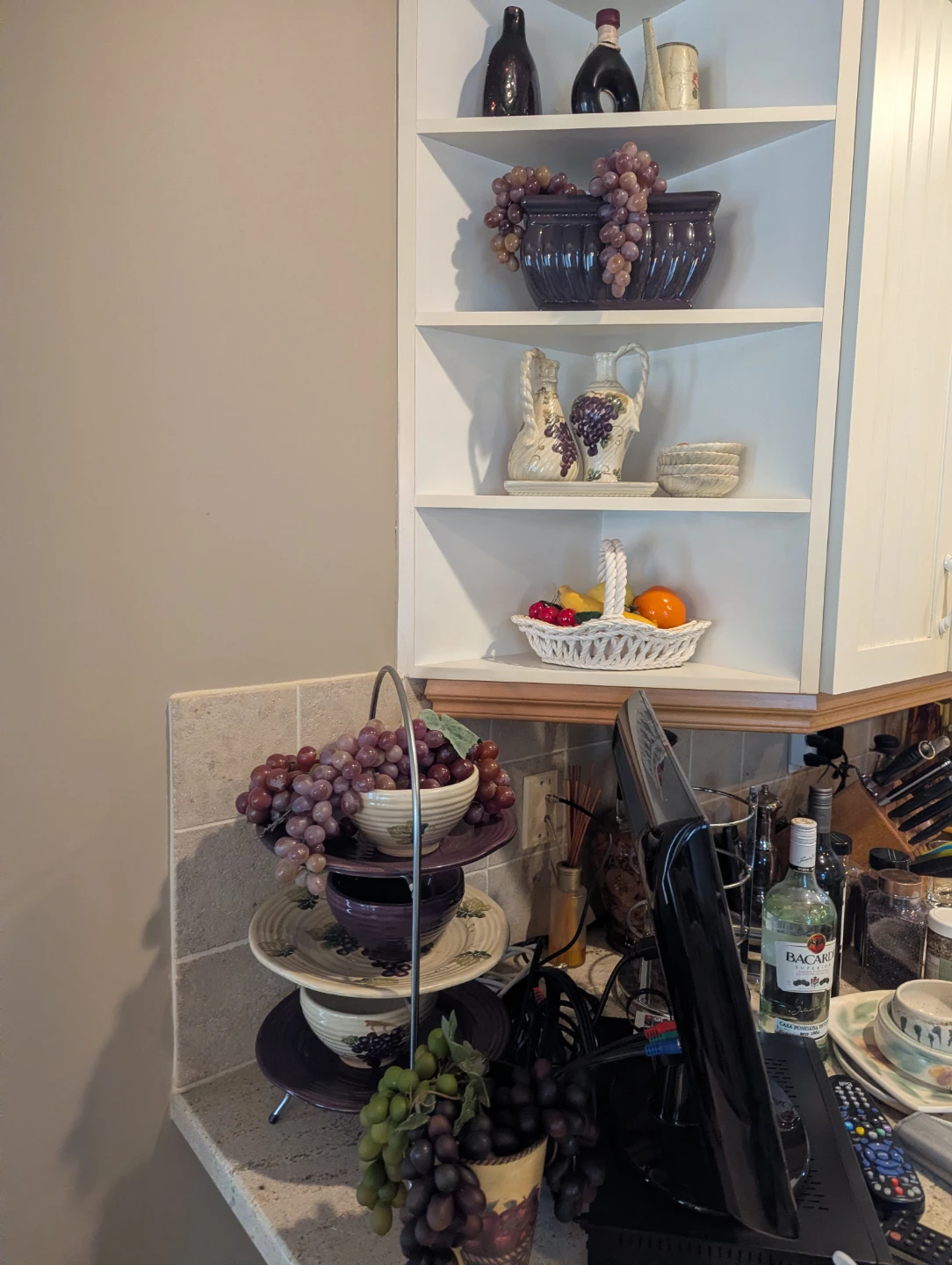 Decorative Faux Grapes Tiered Stand