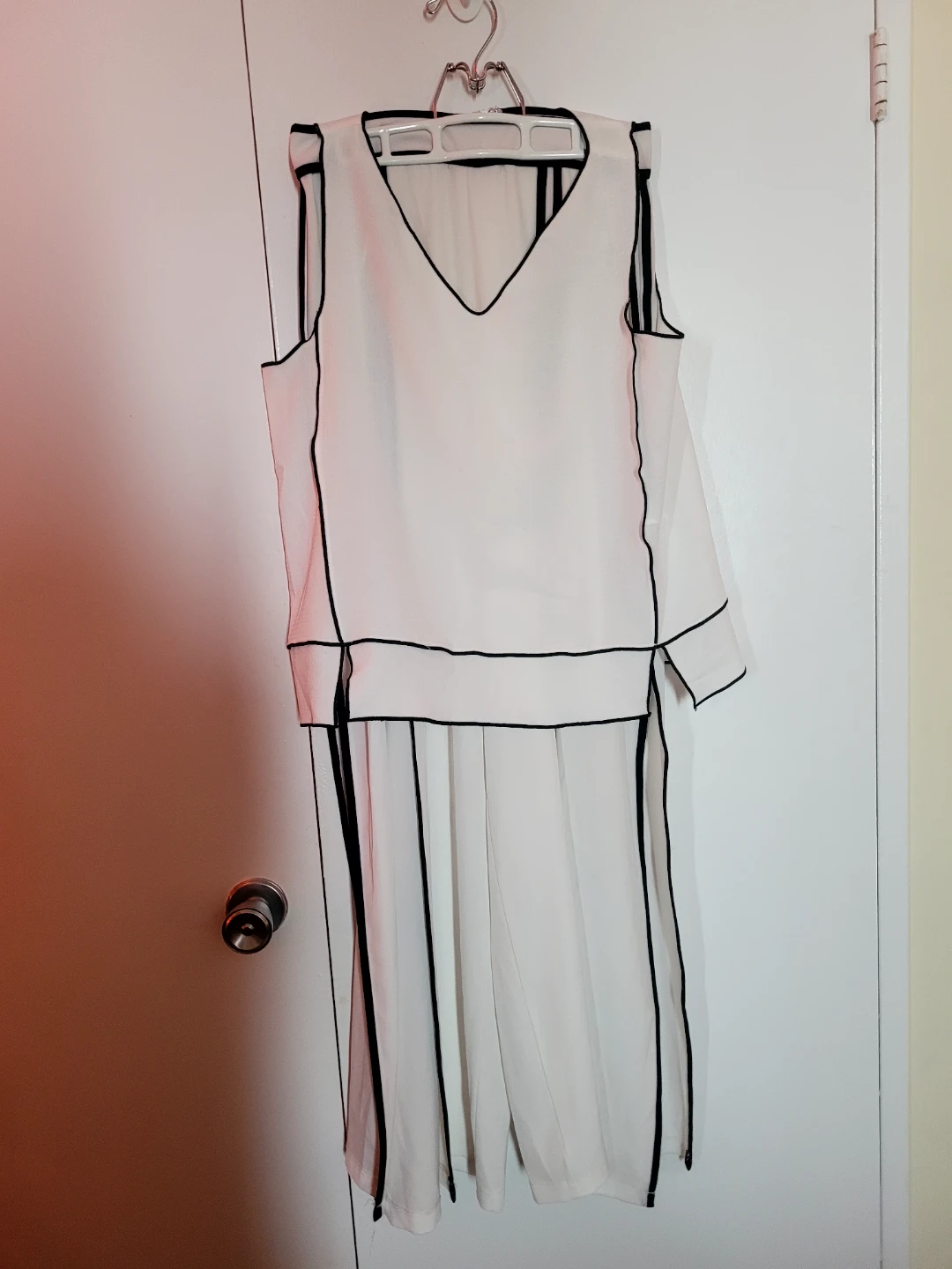 Zara Basic Collection White & Black Trim Jumpsuit Size S/M