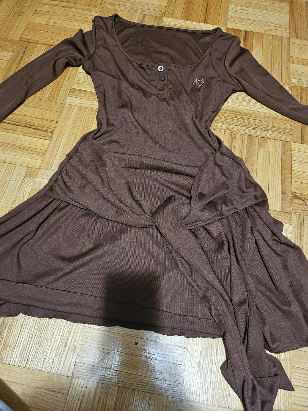Brown Long Sleeve Mini Dress - photo 4