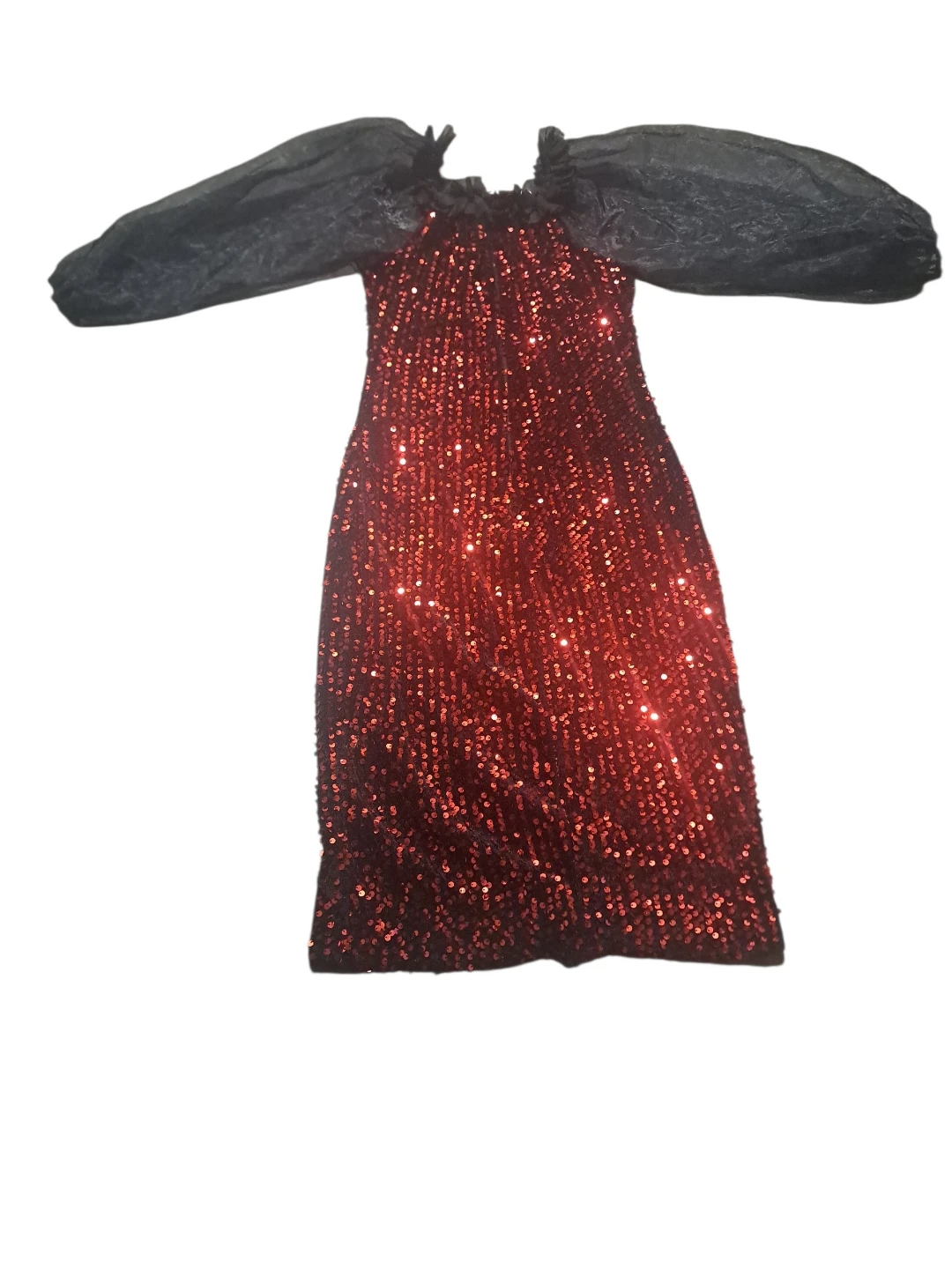Red Sequin Dress with Black Puff Sleeves - photo 3