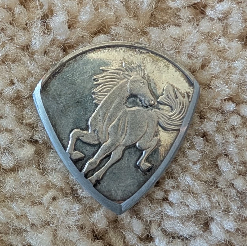 Metal Guitar Pick with Horse and Pagoda Design