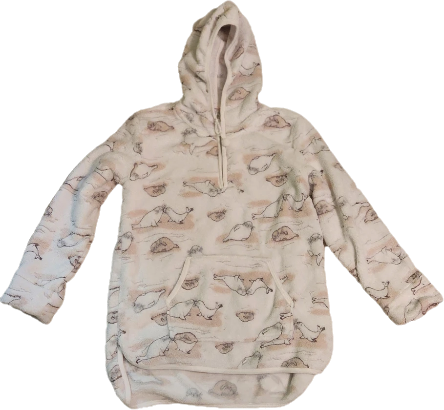 Large Fleece Hoodie with Seal Print