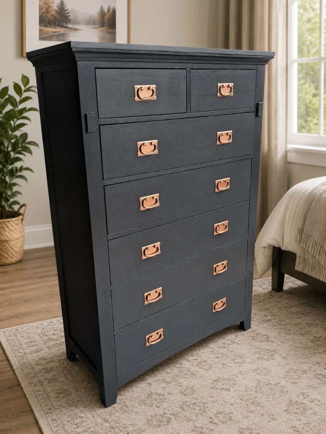 Dark Grey Tall Dresser with Copper Handles