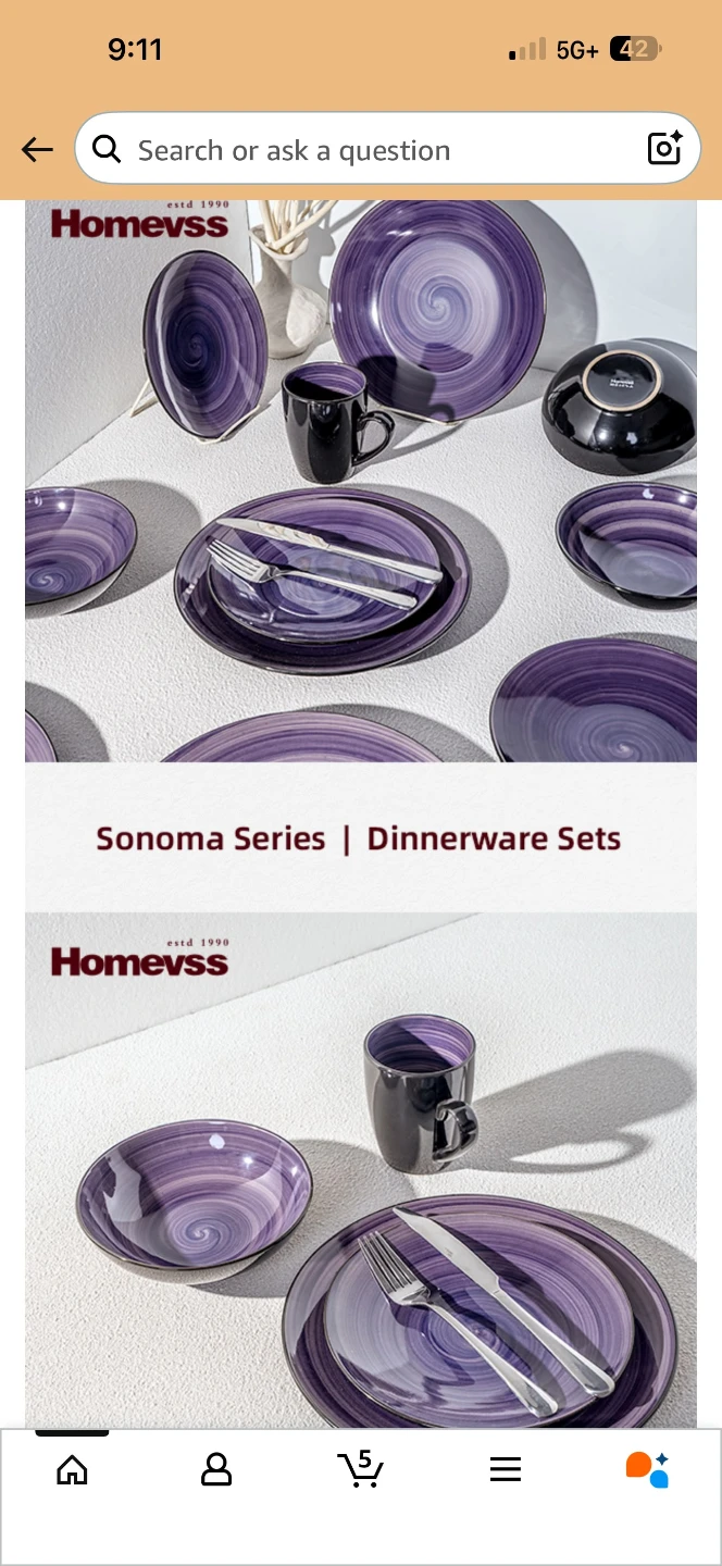 Homveys Sonoma Series Dinnerware Set Purple Swirl