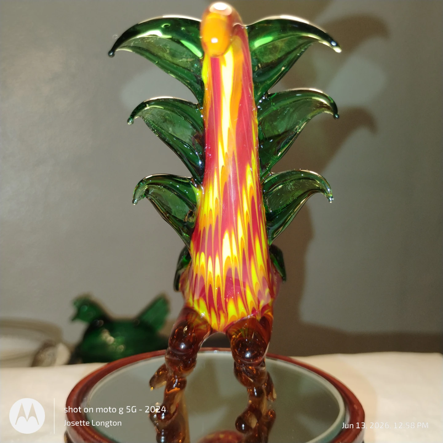 Art Glass Rooster Figurine on Wooden Base - photo 5