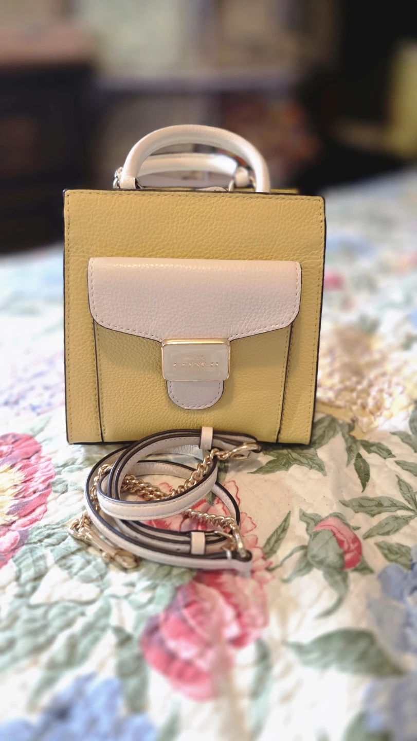 Yellow and cream mini top-handle bag