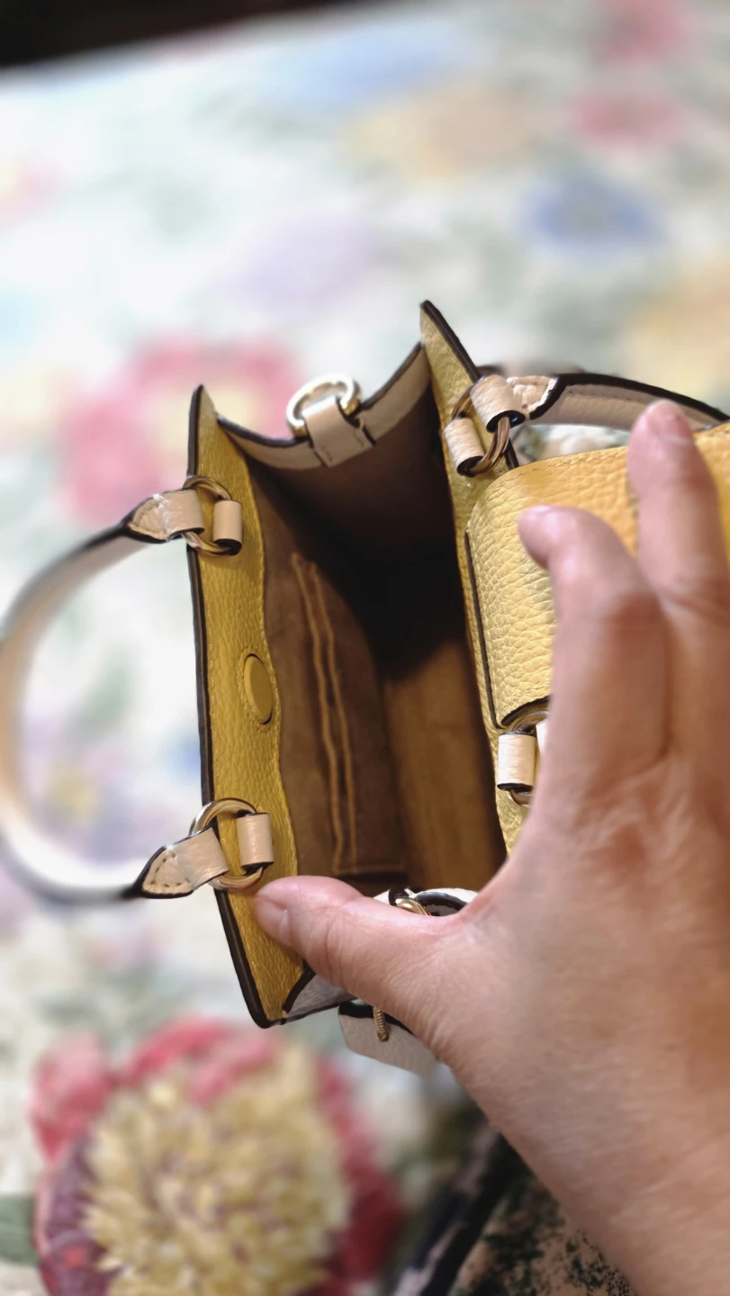Yellow and cream mini top-handle bag - photo 3