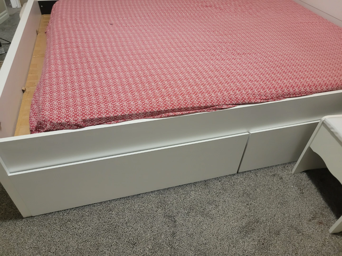 White Platform Bed Frame with Drawers