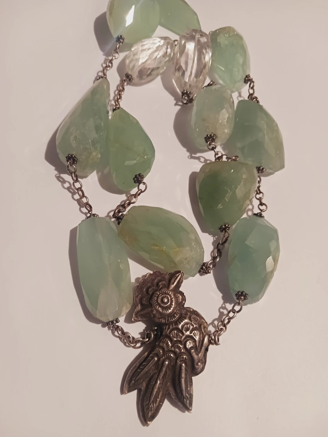 Magnificent Chalcedony Rock Crystal Sterling Bird Charm Necklace - photo 5