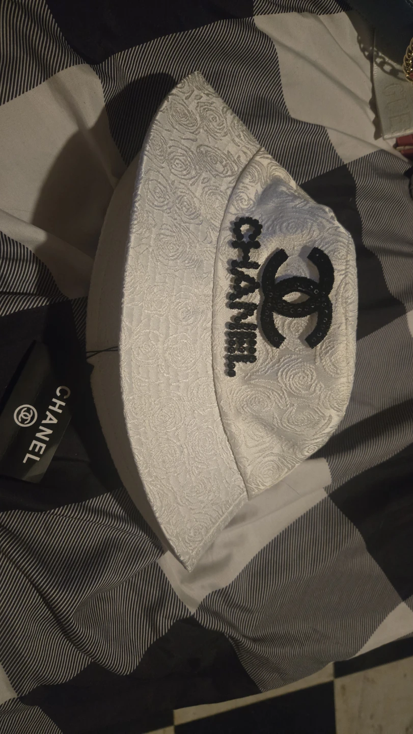 White Chanel Bucket Hat with Rhinestone Logo - photo 2