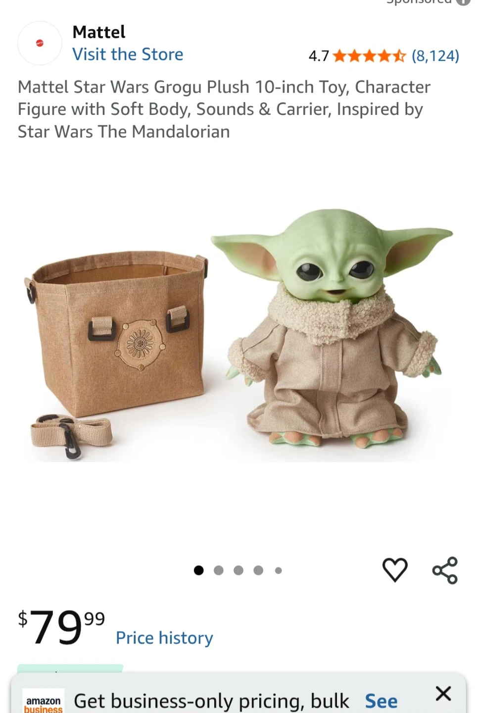 Star Wars Grogu (Baby Yoda) Voice Plush with Carrier and sound