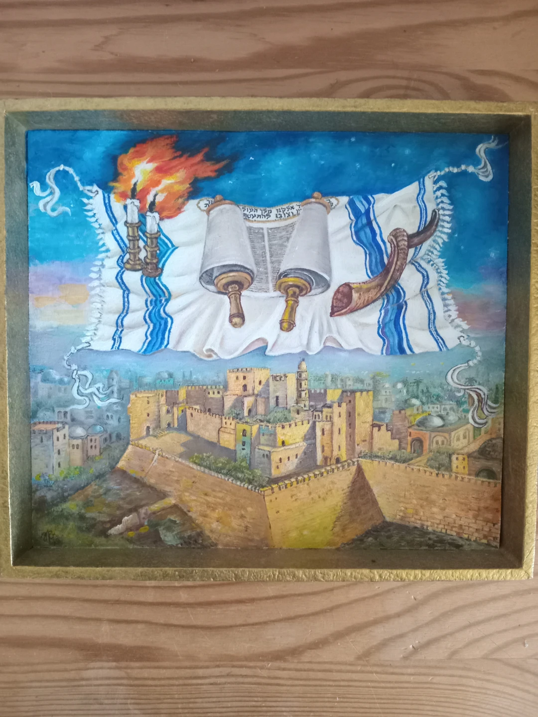 Framed Religious oil painting of Jerusalem