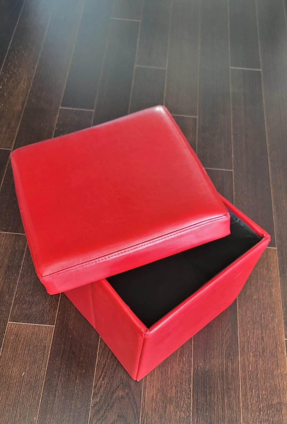 Red Leather Modern Pouf with Storage - photo 5