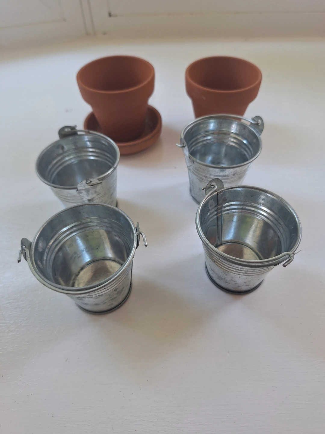 Mini Terracotta Pots and Galvanized Buckets Set