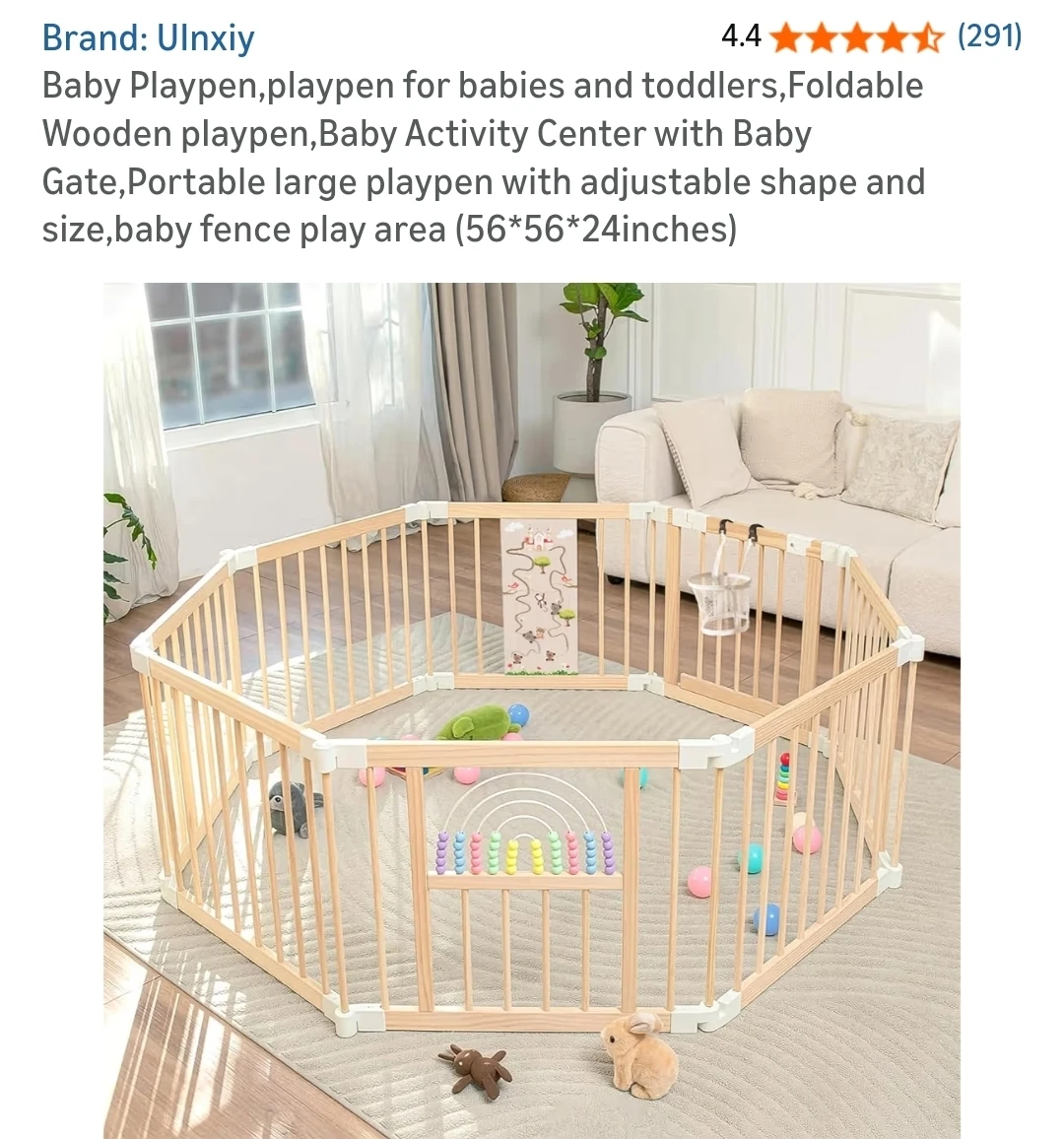 Wooden Baby Playpen, for babies and toddlers,Foldable with gate
