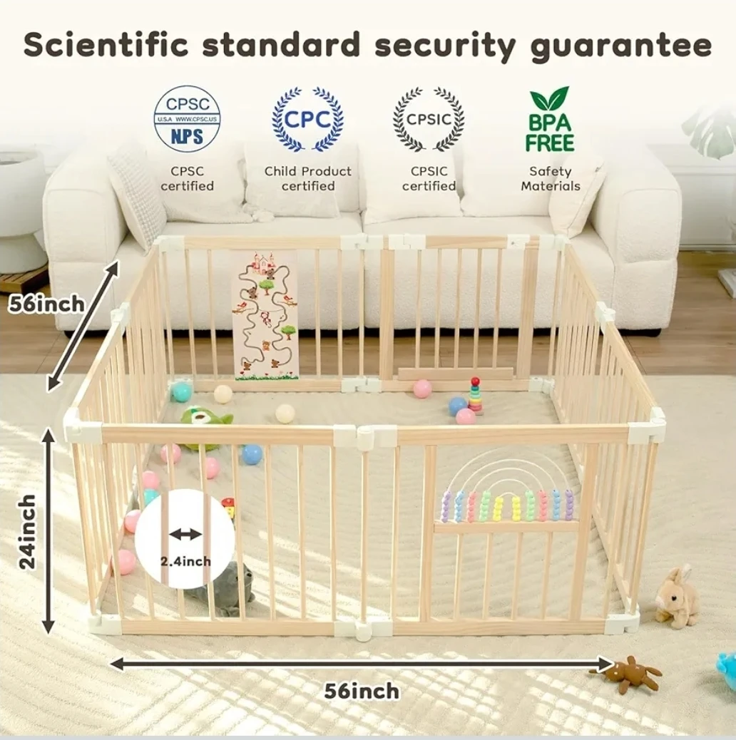 Wooden Baby Playpen, for babies and toddlers,Foldable with gate - photo 3