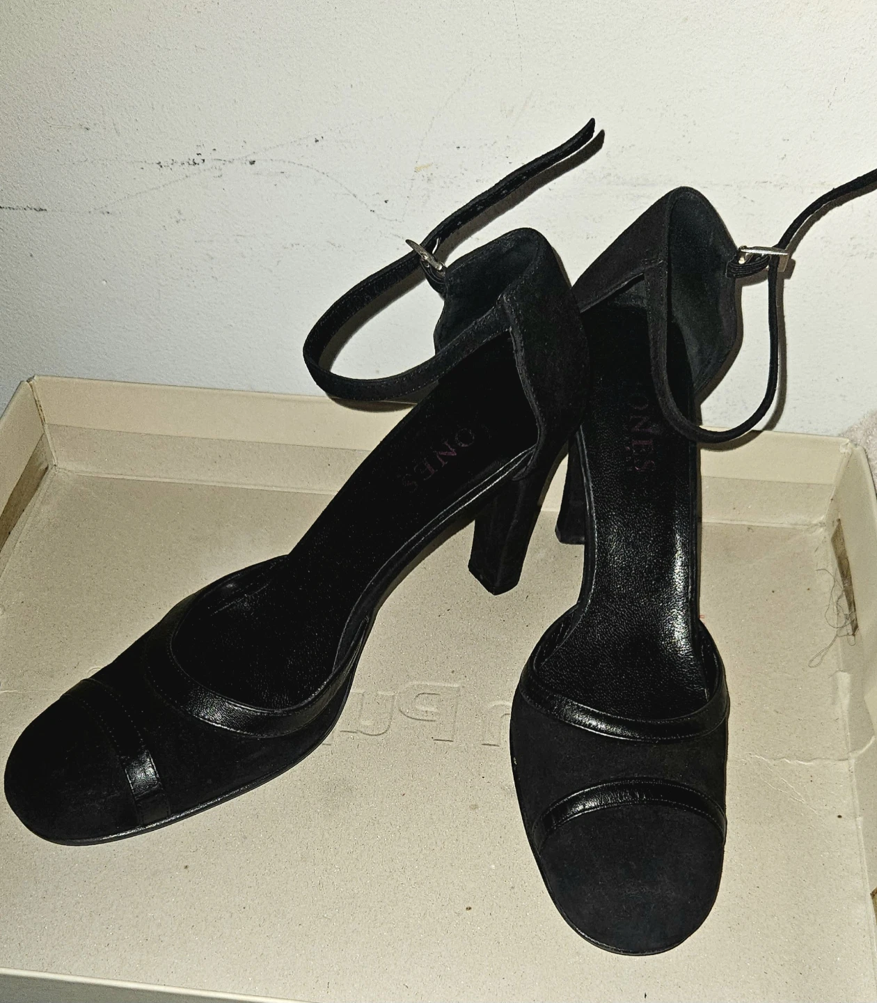 Jones New York. Black Suede Heels with Ankle Strap