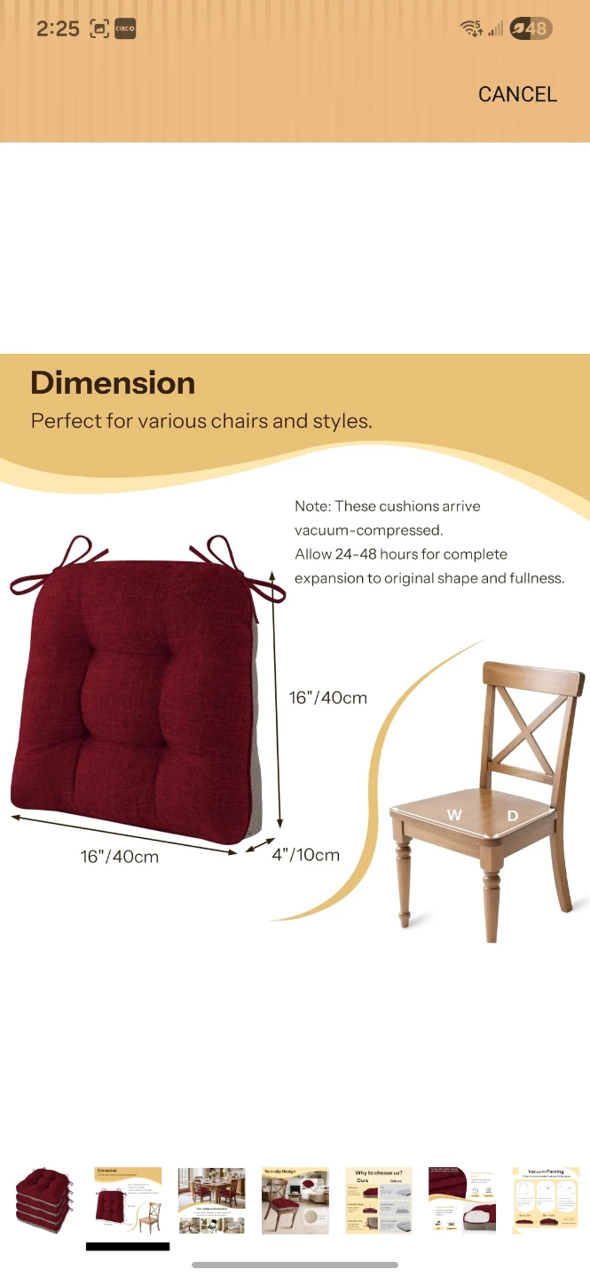 FlyGulls Set of 4 Tufted Dining Chair Cushions - Burgundy - photo 3