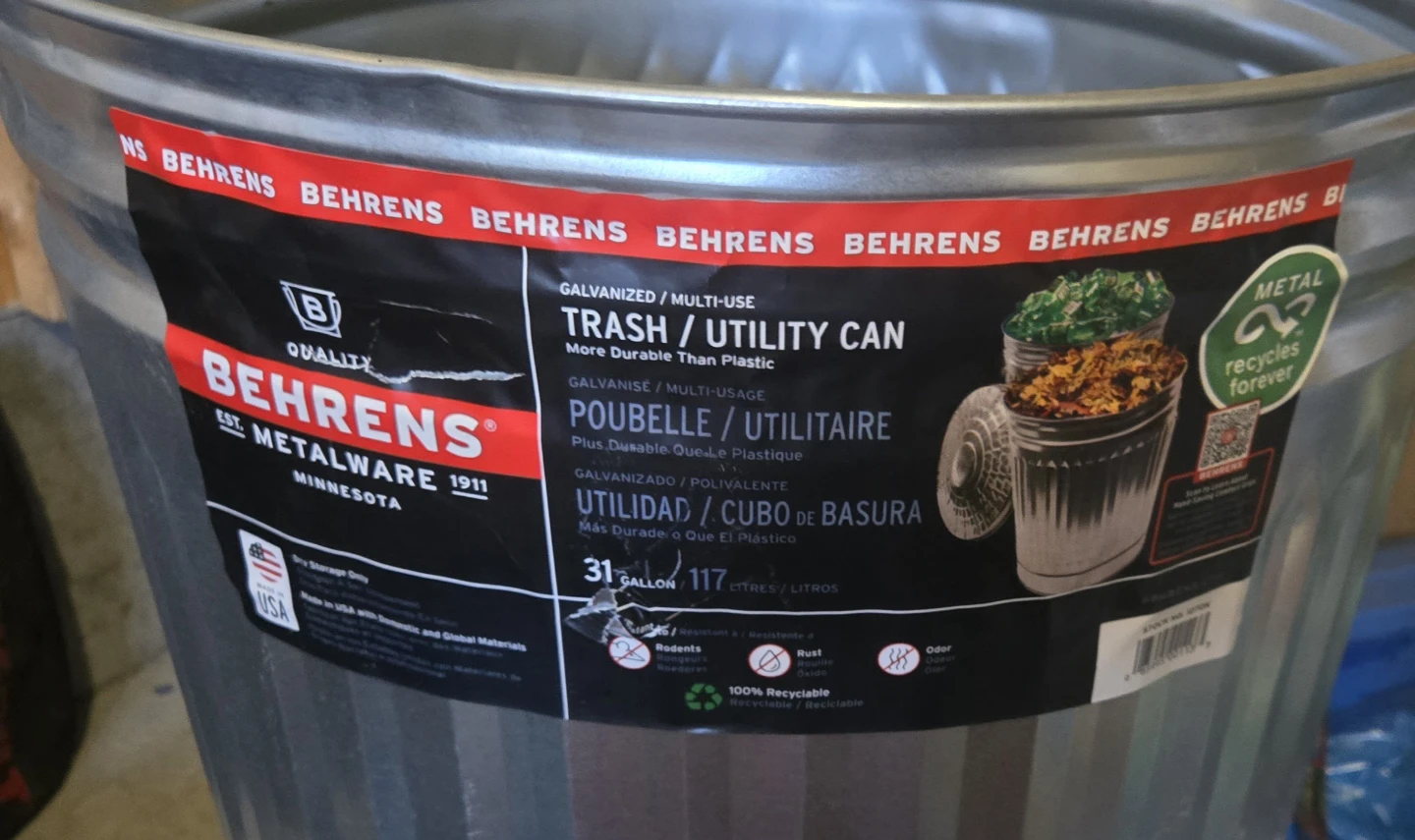 Behrens Galvanized Steel Trash Can - photo 4