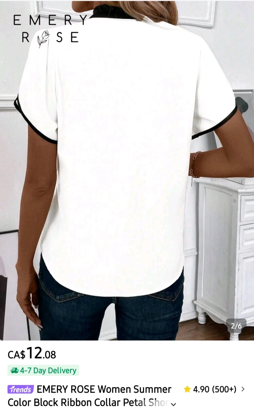 Emery Rose Women's White Collar Neck Blouse - Size L - photo 2