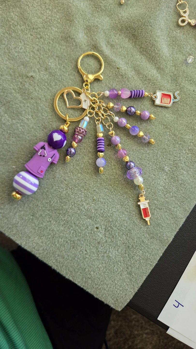 Nurse Themed Beaded Keychain Charm