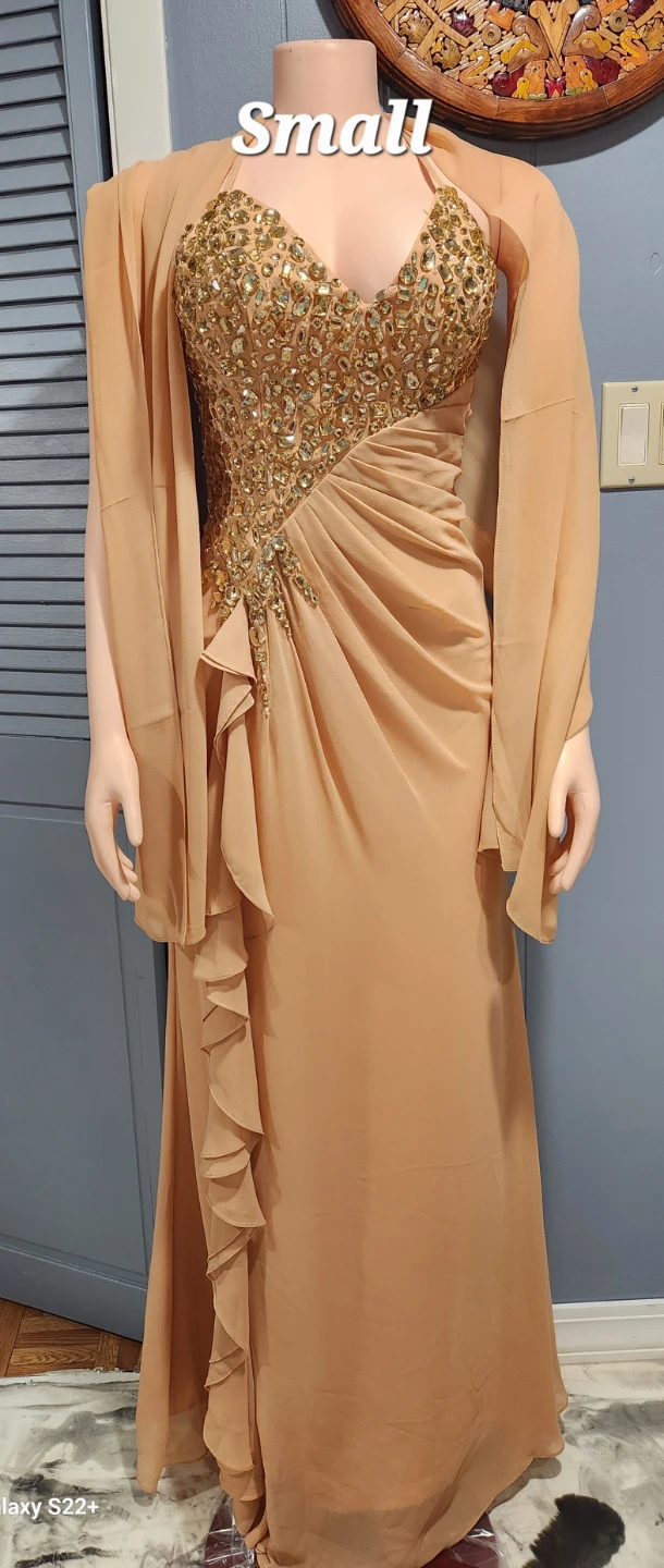 Formal Embellished Gown with Scarf