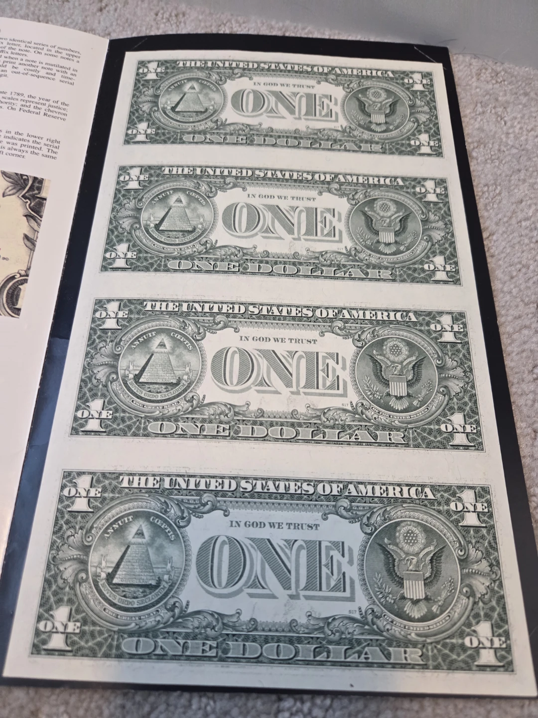 Uncut Sheet of 4 United States One Dollar Bills - photo 4
