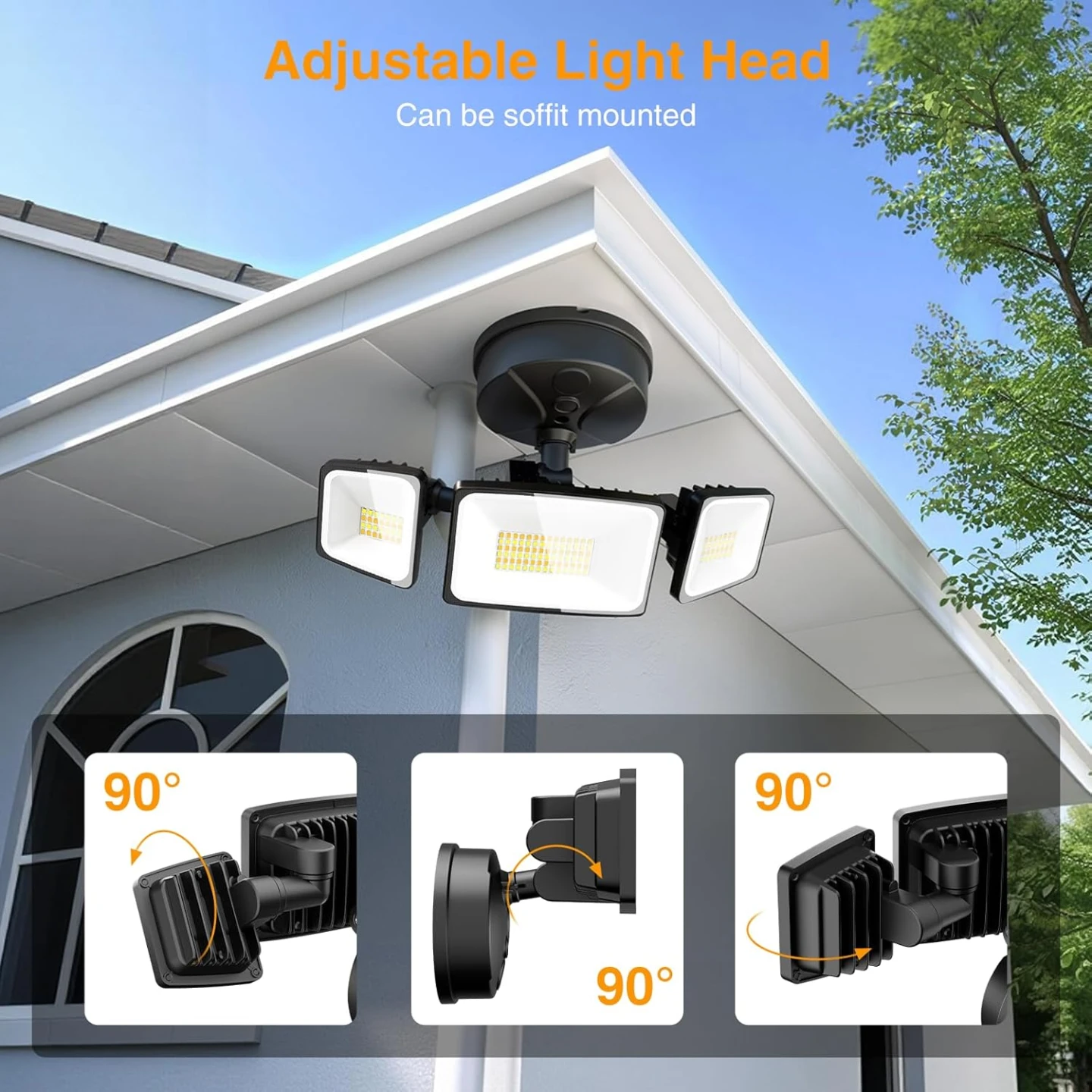 Smart Flood Light Outdoor, 3-Head Hardwired Security Light - photo 3