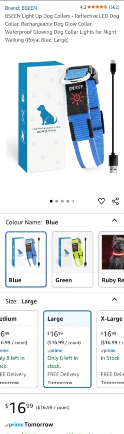 BNIB USB Rechargeable LED Dog Collar - Large, Blue - photo 4
