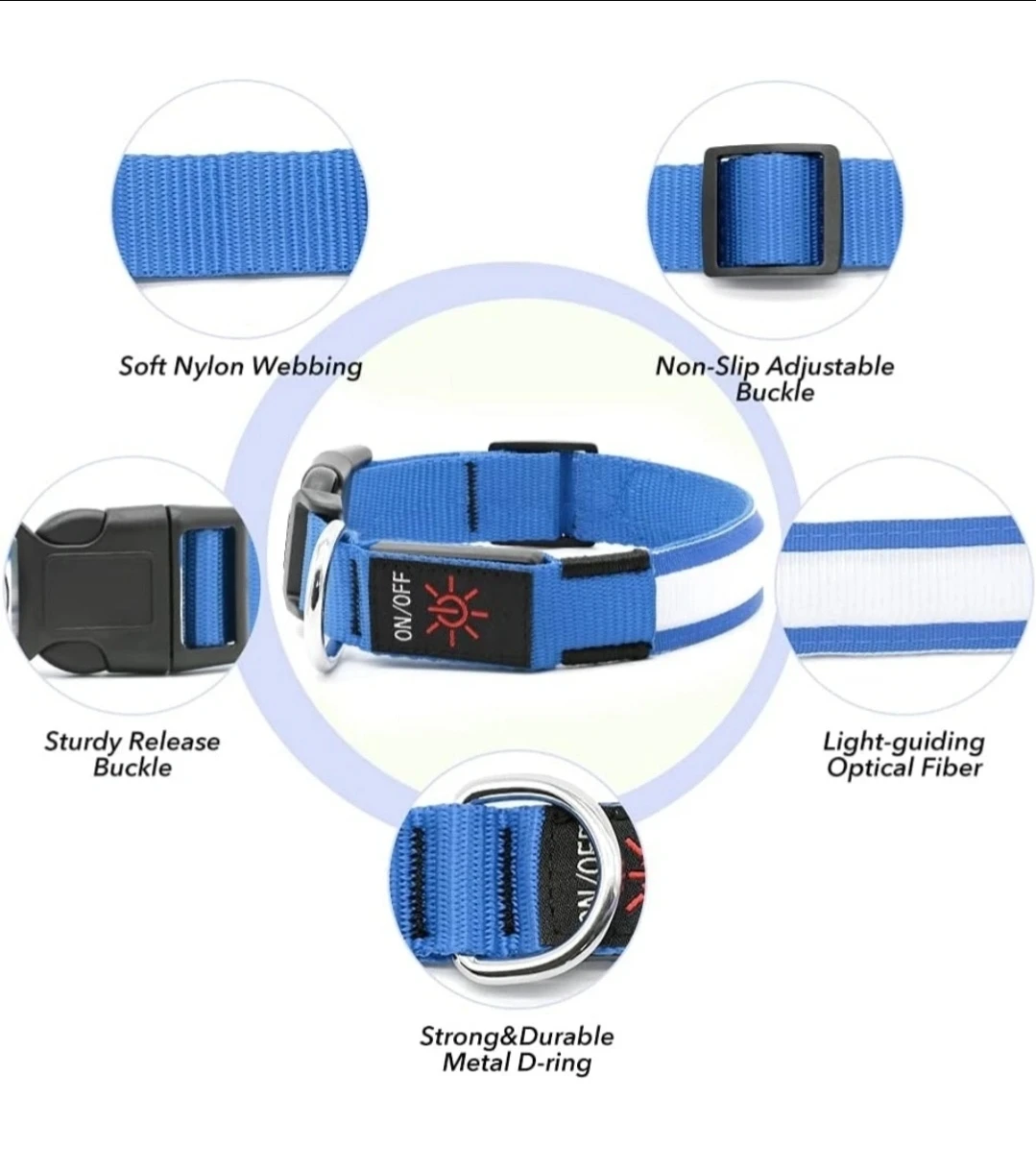 BNIB USB Rechargeable LED Dog Collar - Large, Blue - photo 5