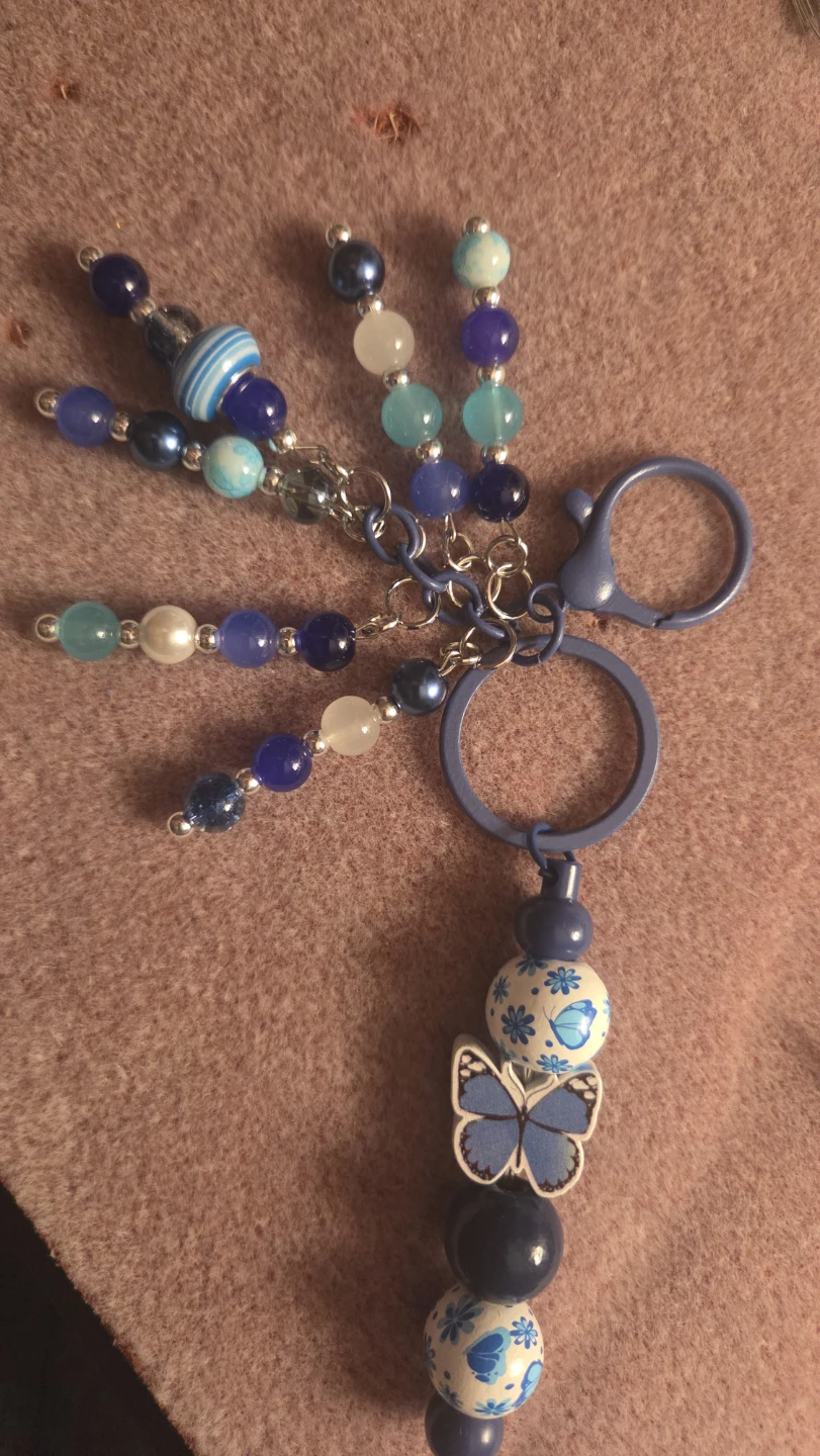 Blue Beaded Keychain with Butterfly Charm