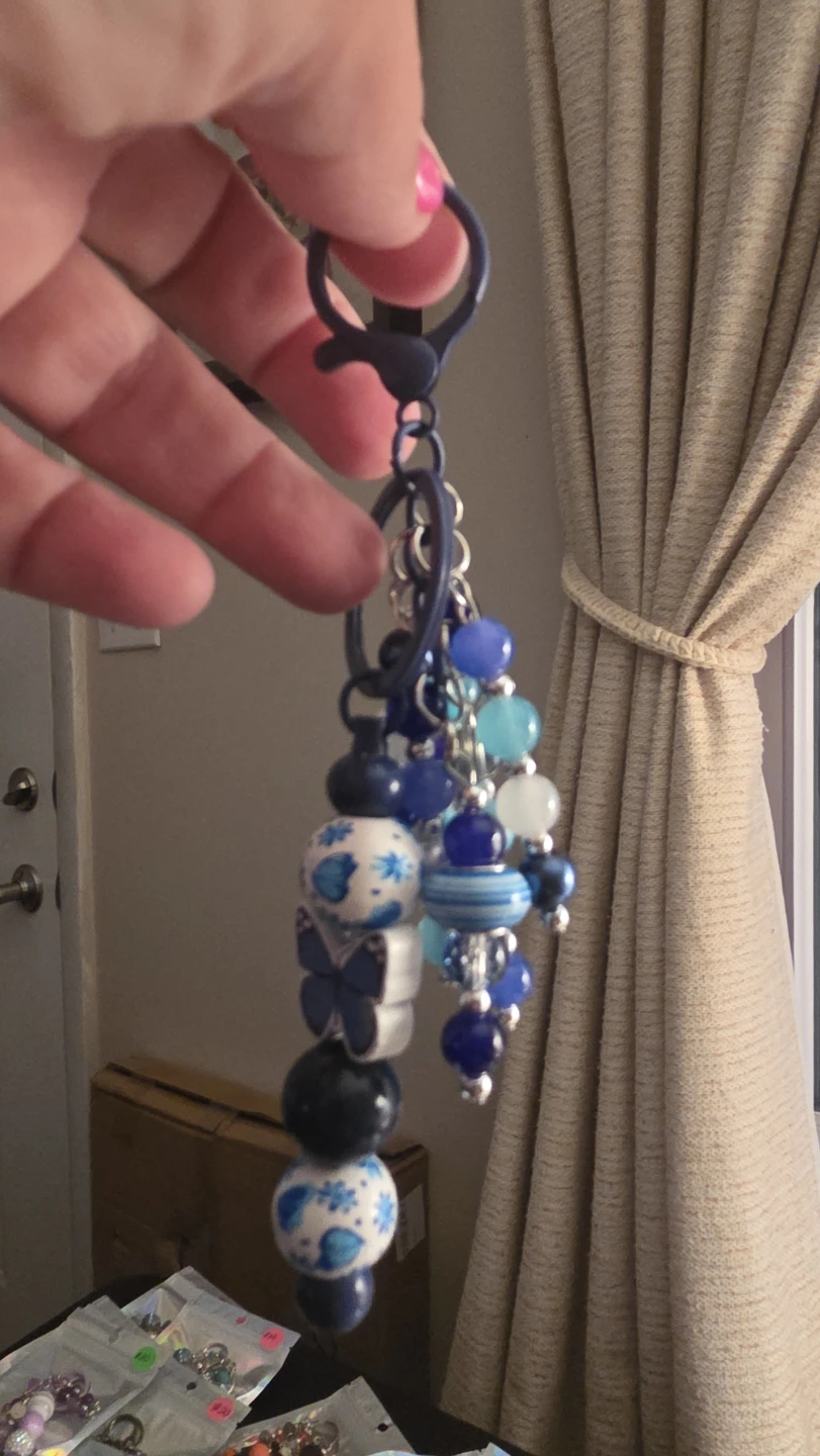 Blue Beaded Keychain with Butterfly Charm - photo 2