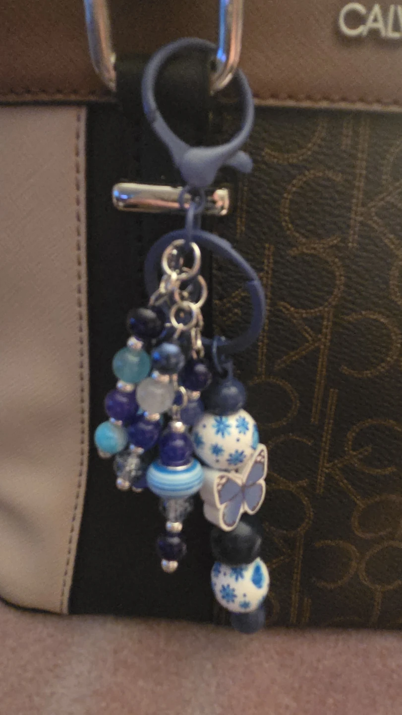 Blue Beaded Keychain with Butterfly Charm - photo 3