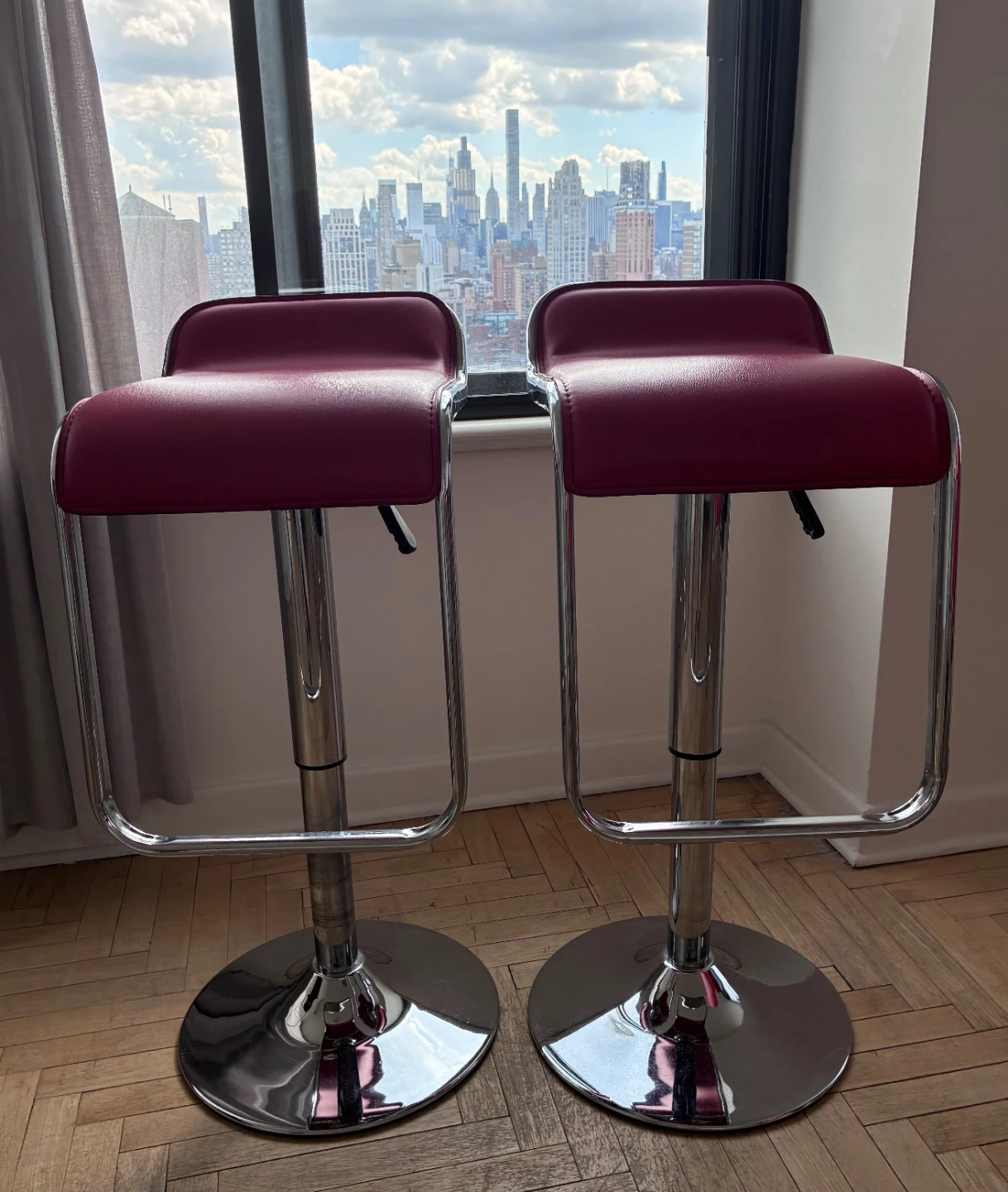 Set of 2 Red Adjustable Bar Stools - photo 2