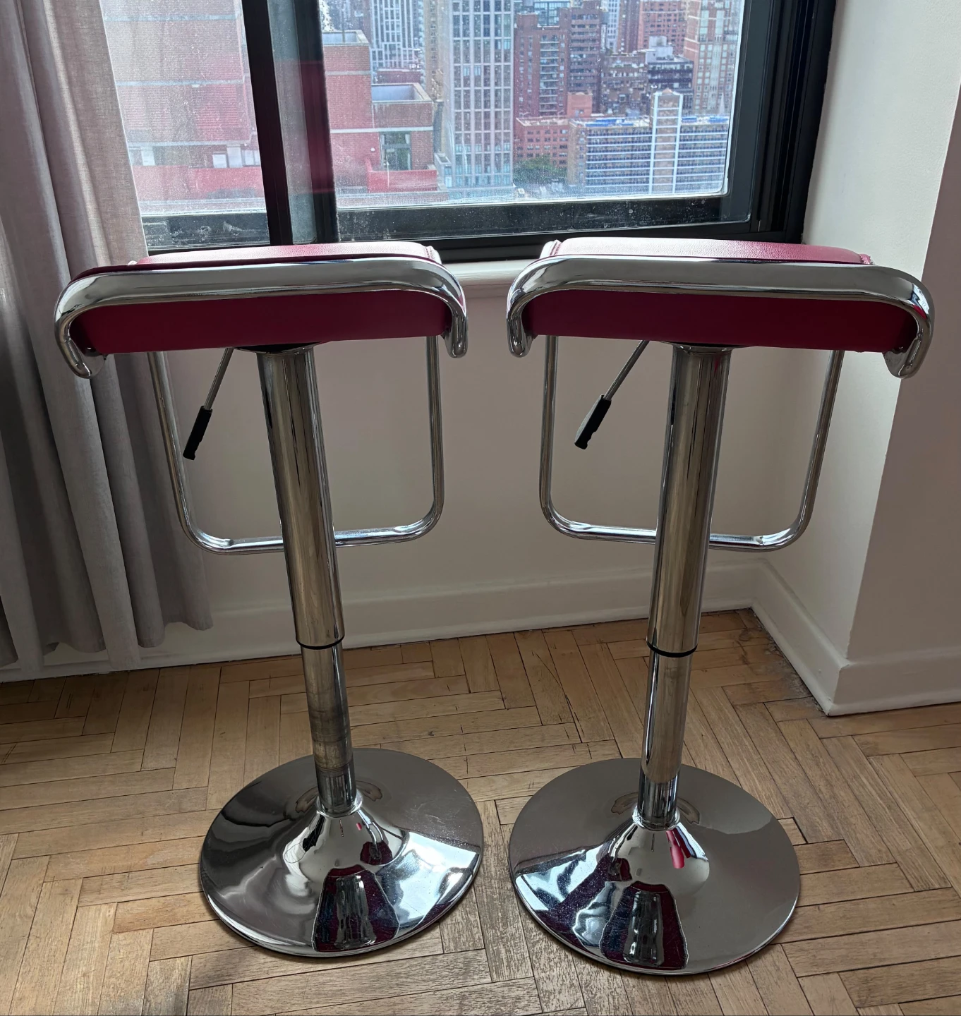 Set of 2 Red Adjustable Bar Stools - photo 3