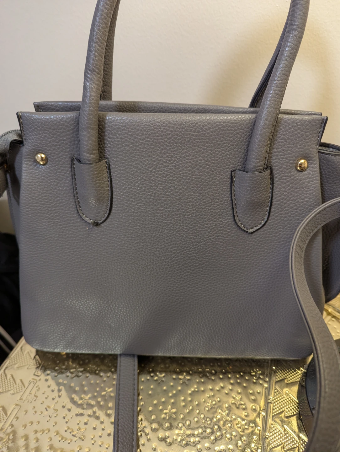 AMORIE Grey Faux Leather Satchel Handbag - photo 2