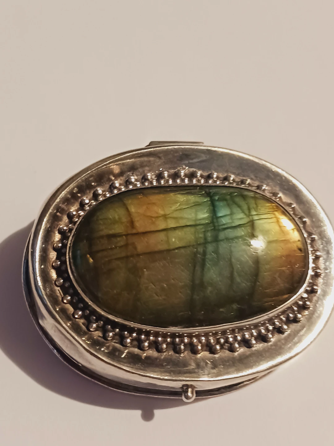 Sterling Silver 925 Genuine Labradorite Stone Pill Box - photo 3