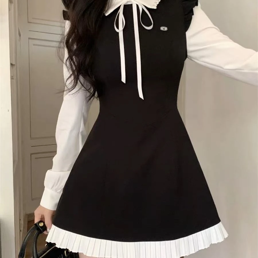 Black and White Pinafore Dress with Peter Pan Collar