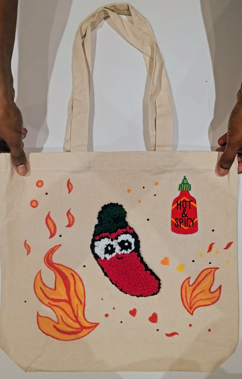 Canvas Tote Bag with "Hot & Spicy" Chili Design - photo 2