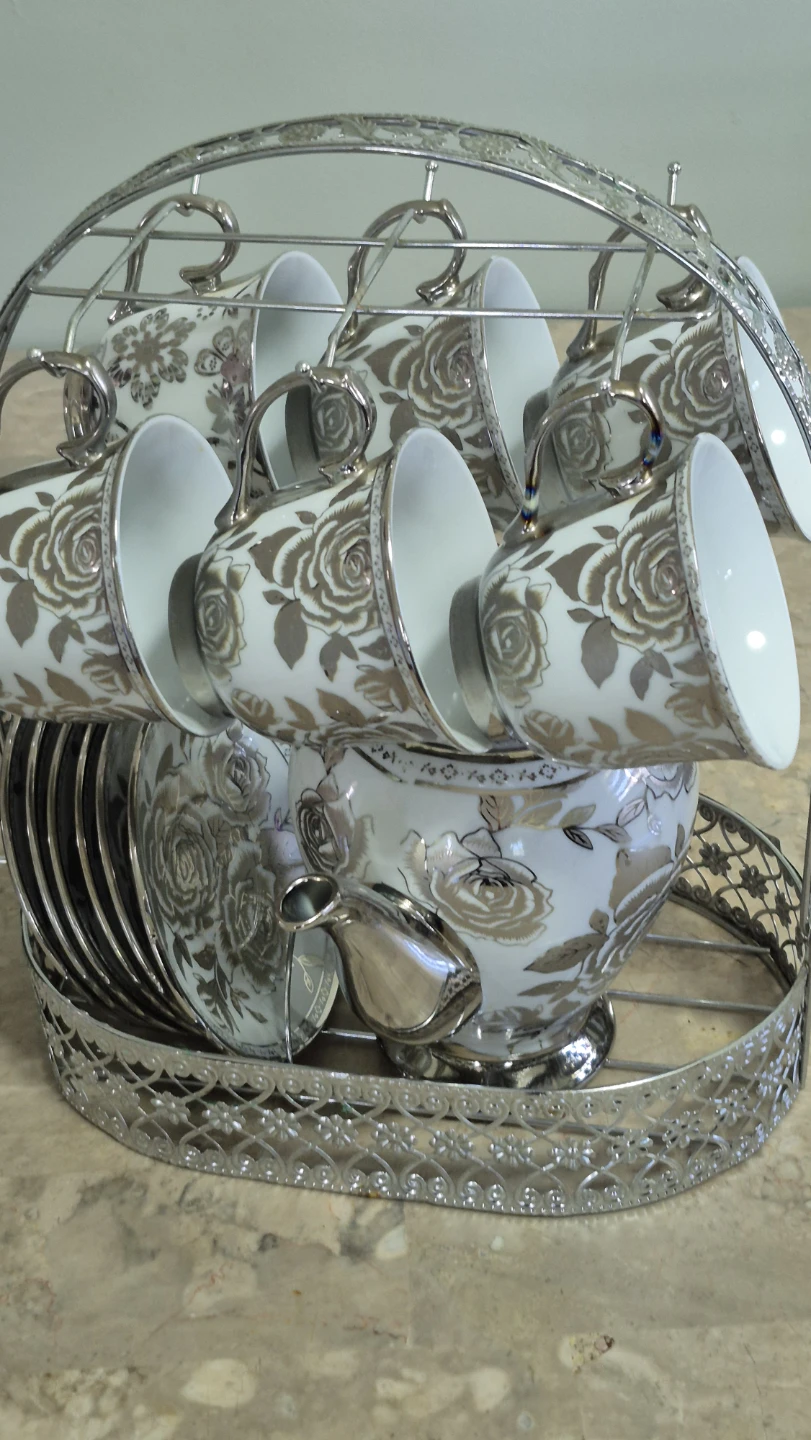 Decorative tea pot cup and Saucer Set with stand - photo 2