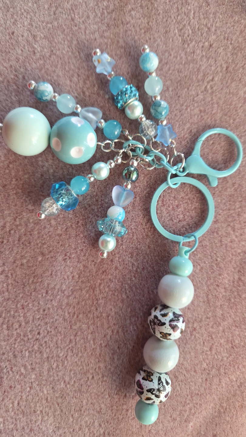 Blue Beaded Charm Keychain