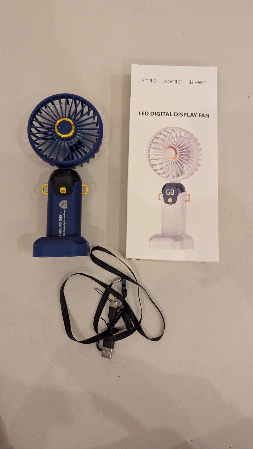 Blue LED Digital Display Mini Fan with Lanyard